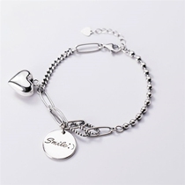 Round Tag Smooth Shiny Heart Pendant Silver Bracelets Women