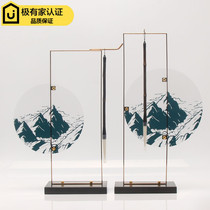 New Chinese style Modern creative study room Metal acrylic brush holder ornaments Model room Entrance bookcase soft decoration