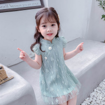 Next win girl dress summer 2021 summer new children cheongsam foreign girl lace princess dress