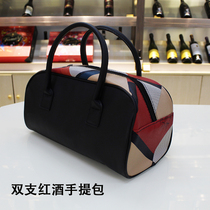 New self-made picture tote bag double gift bag 2 bottles of red wine wine hand bag bag