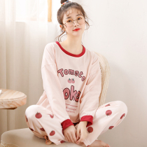 Pyjamas Lady Spring and Autumn Pure Cotton Long Sleeves Long Pants Autumn winter Korean version Students can wear a home and serve two suits