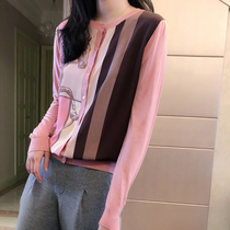 Knitted Cardigan Women 2021 Spring and Autumn New Temperament Long Sleeve Thin Loose Coats Printed Round Neck Women