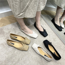 Inner heightening butterfly knot square head grandma shoes woman 2022 spring and summer new flat bottom fairy 100 hitch a shallow mouth single shoe ladyshoe