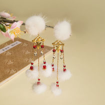 Plush hairclip edge clip side clip ancient wind hair ball headwear tassel winter cute girl costume Hanfu hair accessories accessories