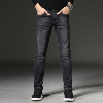  Jeans mens slim-fit black stretch small pants spring and autumn casual long pants mens Korean version of the trend mens large size