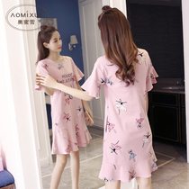 Summer Cotton Nightdress Women Summer Large Size Loose Cotton Home Clothes Girls Pajamas hipster Thin Cartoon Pullover