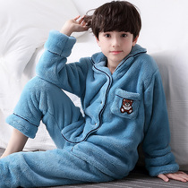 Coral velvet childrens pajamas winter thickened plus velvet little boy middle and big boy boys winter autumn and winter flannel