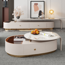 Light Lavish Rockboard TV Cabinet Tea Table Combined Rear Modern Living Room Floor Retractable TV Cabinet-like inter-board furniture