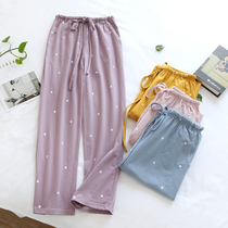 Good fabric fall sleeping pants female pure cotton spring autumn loose trousers sweet and beautiful home pants winter thin all cotton pants
