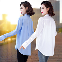 Pure Cotton White Shirt Woman 2022 Autumn Winter Mid Spring Autumn Plus Suede Thickened Lady Casual Long Sleeve White Shirt