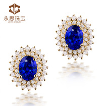 yong si jewels 2 85 karat 18K gold natural sapphire earrings 1 07 karat diamond colored gemstones