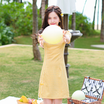 Plaid Cheongsam 2021 new improved version of student young girl short Chinese style elegant dress summer