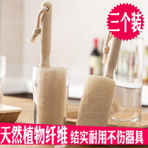 Wooden handle loofah Cup brush household tea cup cleaning brush kitchen long handle glass multi-purpose ceramic cup cleaning brush