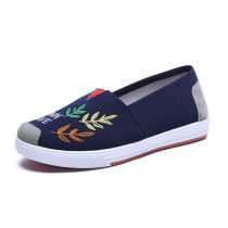 Spring and summer Han edition Old Beijing cloth shoes One foot pedal lazy person Breathable Flat-bottomed Embroidered Single Shoes Canvas Student Womens Shoes