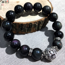 (Evil Transfer) 6A collection grade natural eyes obsidian rainbow eyes 925 silver men and women bracelet