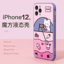 Apple 12 liquid silicone phone case iphone11promax all-inclusive lens cute cartoon 13 tide card