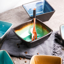Creative Japanese ceramic bowl Household square rice bowl Salad bowl Ice cream dessert bowl Dessert bowl Noodle soup bowl
