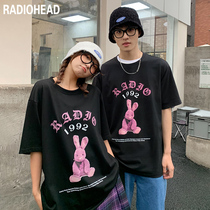 Radiohead black T-shirt pure cotton 2021 summer new tide loose short-sleeved cute bunny ins couple outfit