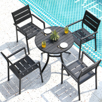 Outdoor table and chair courtyard outdoor garden outdoor plastic wood table anticorrosive wood waterproof sunscreen terrace balcony small table and chair