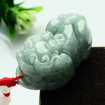 Myanmar jade A goods jade pendant natural jade light bean color Pixiu pendant Men and women lucky Pixiu