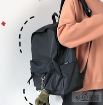  ins school bag female college student leather black large-capacity casual simple mens leather shoulder 16-inch computer backpack