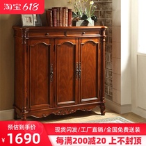American three-door shoe cabinet European-style solid wood carver lockers living-room door hall cabinet containing cabinet Uan Guan Cabinet Whole Dress
