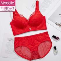 Modal Nylon Benming Year Underwear Suit Female Red Wedding Bride Sexy Small Chest Thickened Thin Gather None