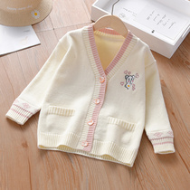 Girl Sweater Cardiovert Jacket Spring Dress 2022 New Spring Children Female Baby Girl Knit Foreign Air Trendy