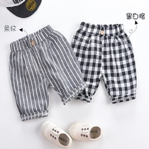 Summer Children 100 hitch Pants Baby Pure Cotton Thin 7 Pants Men and women Baby Ocean Gas Plaid Striped Shorts
