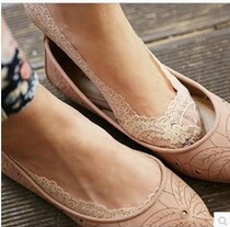 Summer Thin Ice Silk seamless invisible socks shallow boat Socks women anti-stripping lace cotton socks silicone non-slip short socks