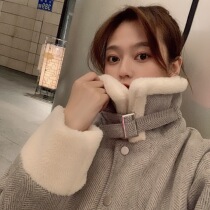 Autumn and winter Korean version 2021 New loose collar imitation lamb wool stitching woolen thick warm long sleeve locomotive coat