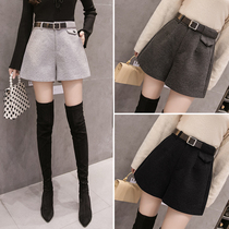 Woolen shorts womens autumn and winter wear thickened 2021 New Korean casual Joker high waist slim wide leg boots pants tide tide