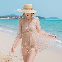 South Korea ins summer one-piece swimsuit female Conservative fairy fan student long sleeve smock sunscreen thin waist belly