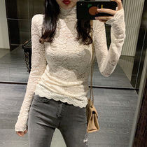 Semi-high lead lace undershirt woman inside lap 2022 autumn and winter new foreign air T-shirt Han version 100 lap blouses womens fashion