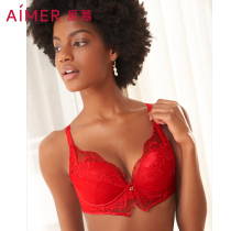 aimer love red honeymoon period 3 4 thick cup small chest gathered red underwear women bra AM112431