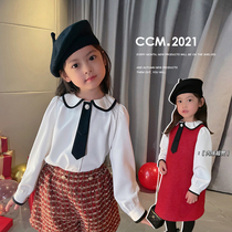 Chen Chen Mother Girls' Clothing Western Style Small Bouquet White Shirt Autumn Winter Bottoming Shirt Doll Collar Kids Tops