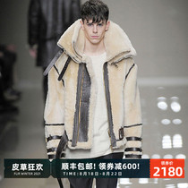 GG LIMITED lamb fur grass mens coat leather fur one-piece short motorcycle leather leather jacket thick