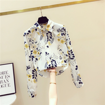 South Korea Snowspun Shirt Woman 2021 Spring new Fashion Crushed Flower Printed Long Sleeve Spring Autumn Blouse Foreign Air Lining