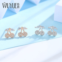 925 sterling silver cherry stud earrings simple rose gold earrings female color gold earrings small cold temperament 218