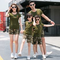 Tough guy battlefield camouflage special forces parent-child short-sleeved T-shirt suit for men and women lovers army fans round-neck t-shirt shorts large size