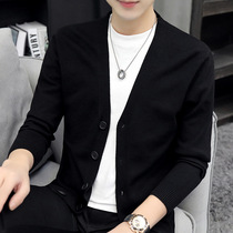 Tide brand mens knitted cardigan spring and autumn Korean version of loose trend Joker wear thin casual sweater coat