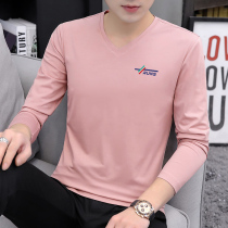 2022 new autumn clothing mens long sleeves T-shirts trendy clothes for the mens clothing and mens bottom-shirt-shirt V-collar pure cotton