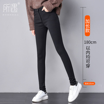 Black stretch plus velvet leggings womens outer wear thickened tall size fat MM warm magic autumn and winter version