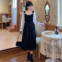  French super fairy quality Hepburn style dress female 2021 autumn and winter new meat cover thin retro over-the-knee fairy skirt