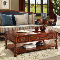 American coffee table solid wood floor cabinet simple small apartment living room square coffee table with drawer coffee table rural retro coffee table