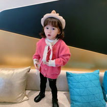 Hong Kong pretty girl girls coat 2020 new baby foreign style autumn and winter retro rose red mink cardigan SS80 size