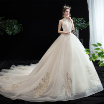 Retro wedding dress 2021 New Palace show slender long trailing bride main yarn heavy industry dream Super fairy little man