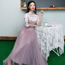 Cheongsam evening dress autumn and winter long-sleeved 2021 new spring Chinese style sisters group Chinese bridesmaid dress female long section
