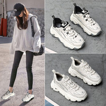 Thick soled sports daddy shoes ladies 2020 Spring New Wild Women shoes lace up solid color shoes ins tide X0313