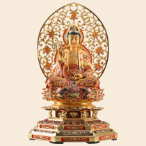 Taiwan pure copper paste gold painted Guanyin Buddha statue dedicated to household Guanshiyin Bodhisattva ornaments with backlight Saha three saints